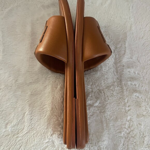 TORY BURCH Double T Logo Sport Leather Slide Sandal Aged Camello/Gold Size: 9 - Picture 8 of 16